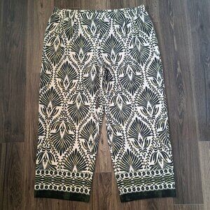 💙 SOHO Green Cream Wide Leg Pull On Pants Stretch Size 3X Loungewear Athleisure